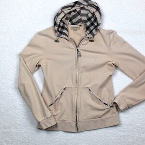 Burberry Brit Full Zip Hoodie Sweatshirt Beige Plaid Womens Small Medium